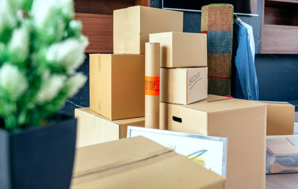 moving boxes in a living room